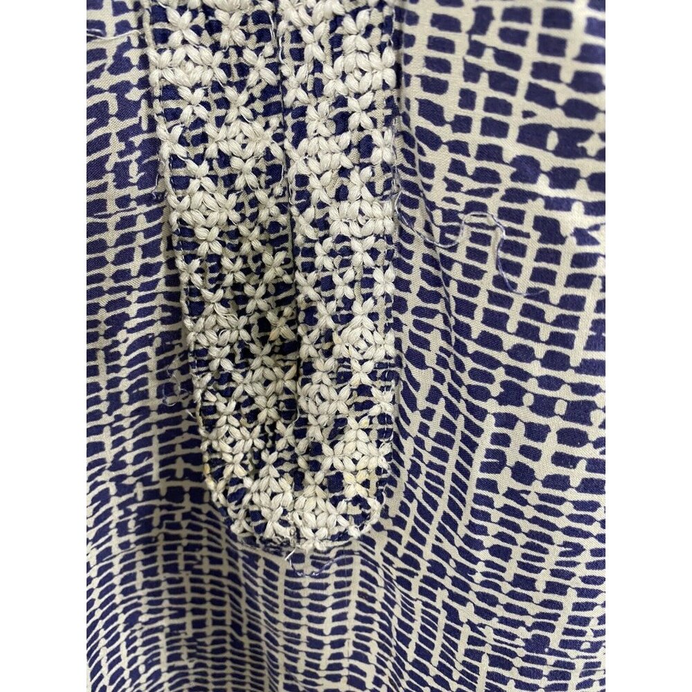 Patio Casuals Cabernet Long Blue White Floral Embroidered Pockets Dress S Small - Picture 10 of 12